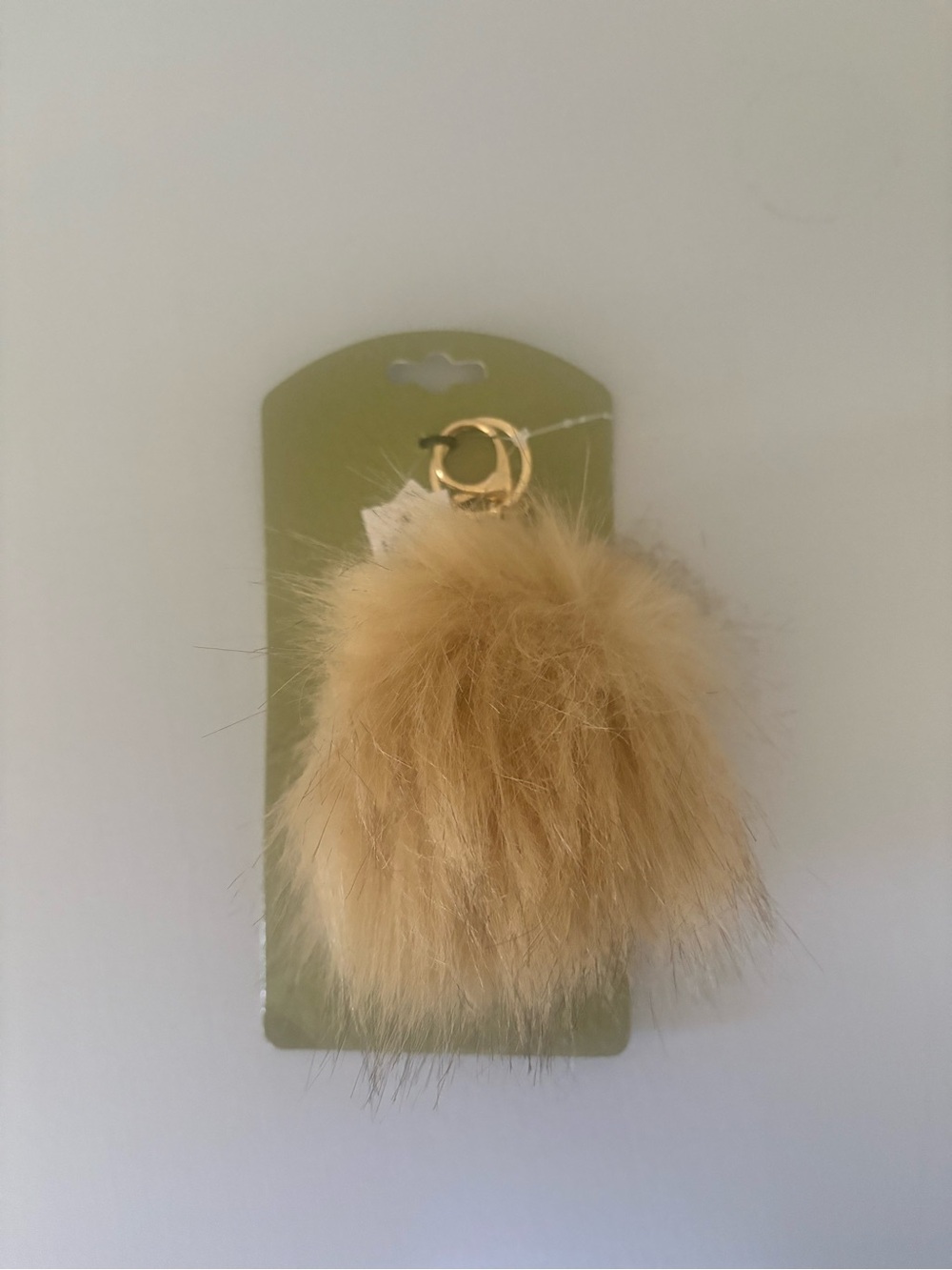 Plush Tan Faux Fur Pom Keychain with Gold Ring